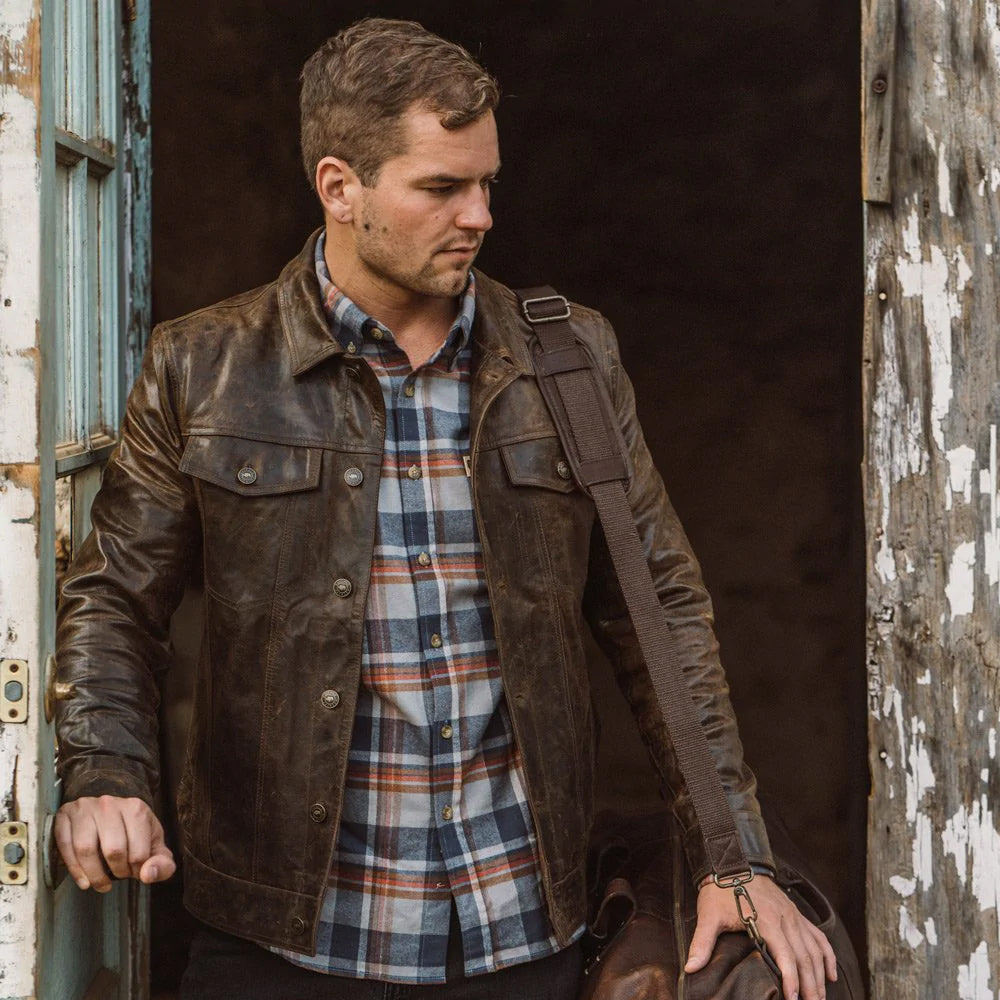 Men’s "Canyon Legend" Iconic Brown Trucker Jacket | Premium Lambskin Leather | Full Grain Apparel
