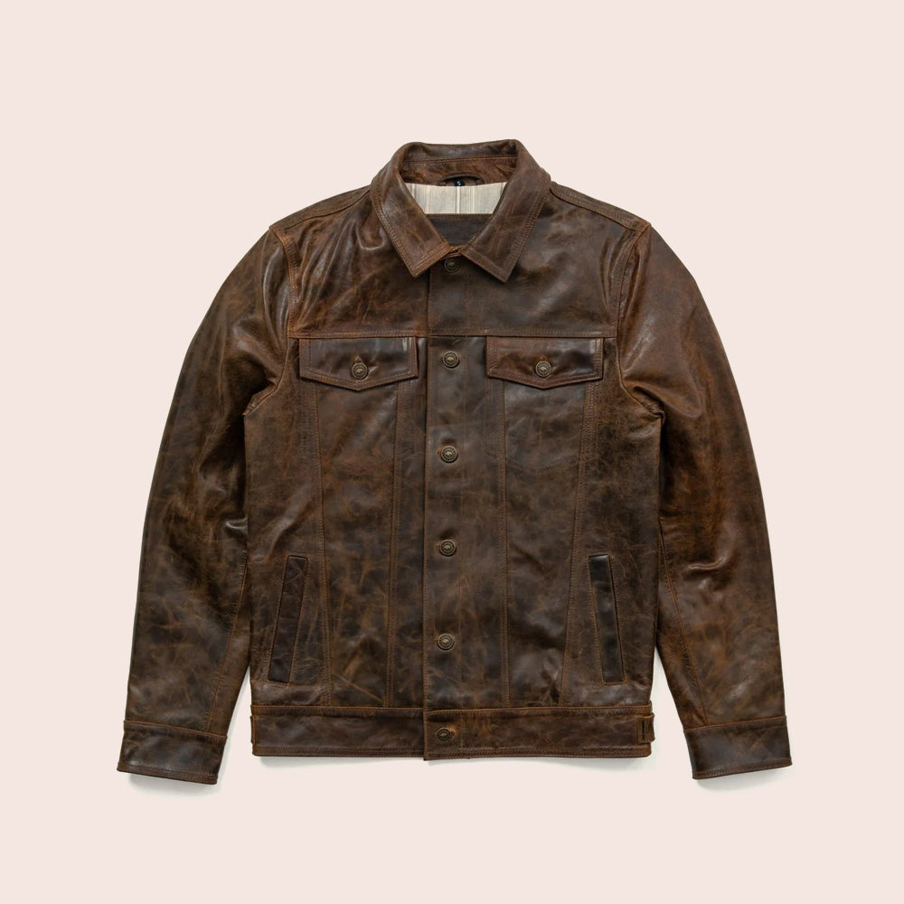 Men’s "Canyon Legend" Iconic Brown Trucker Jacket | Premium Lambskin Leather | Full Grain Apparel