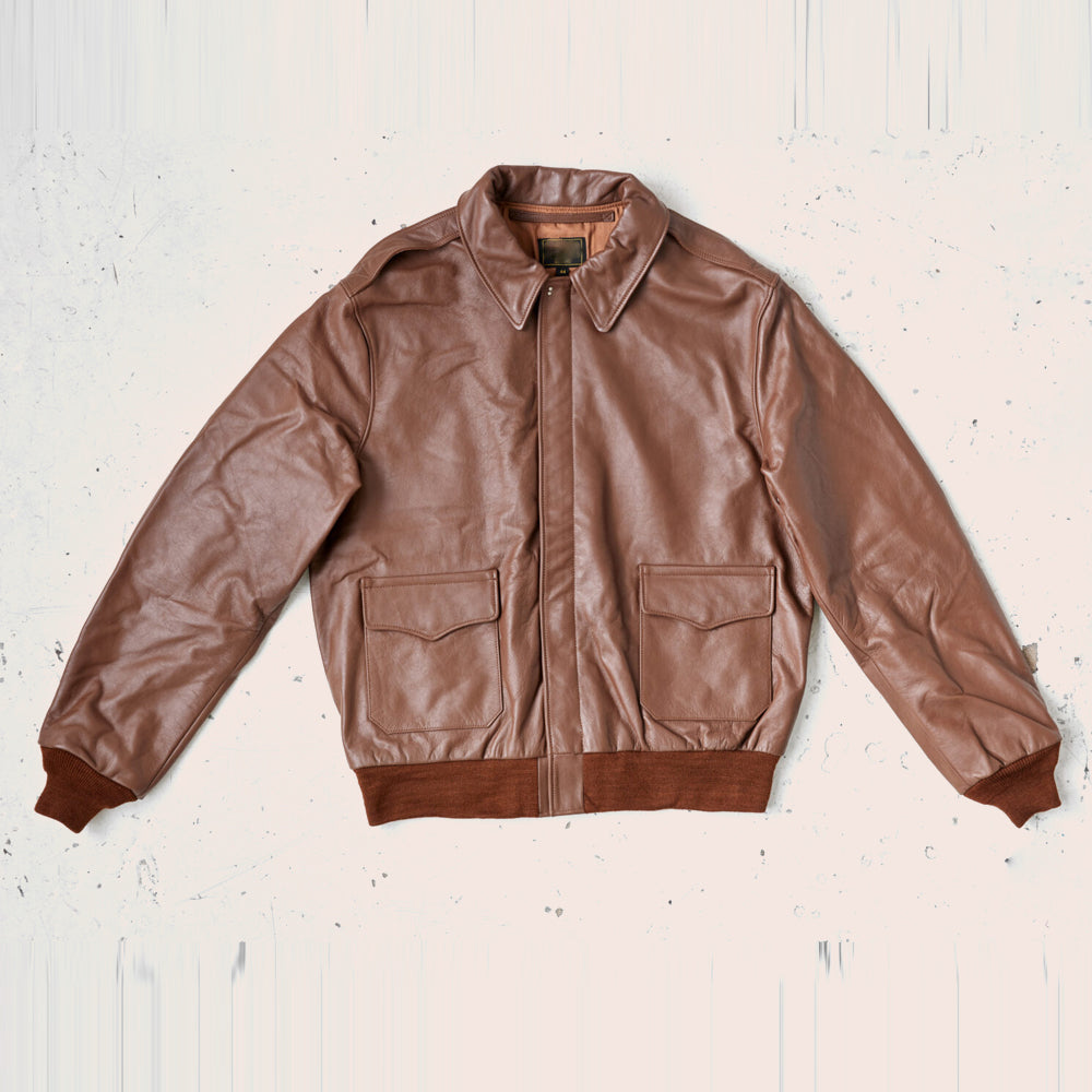 Men’s "Heritage Aviator" A2 Bomber Jacket | Genuine Cognac Lambskin | Classic Flight Silhouette | Full Grain Apparel