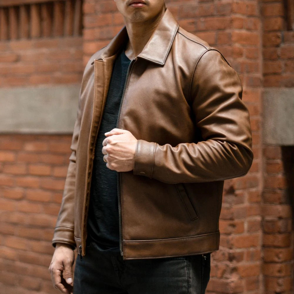 Men’s "Heritage Executive" Point Collar Jacket | Classic Brown Top-Grain Sheepskin | Full Grain Apparel
