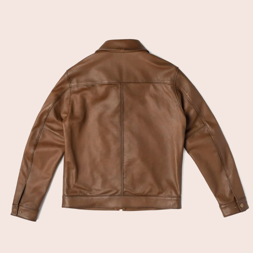 Chaqueta de cuello americano para hombre "Heritage Executive" | Piel de oveja clásica de primera calidad en color marrón | Prenda de cuero de plena flor