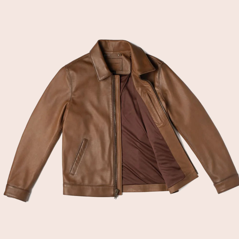 Chaqueta de cuello americano para hombre "Heritage Executive" | Piel de oveja clásica de primera calidad en color marrón | Prenda de cuero de plena flor