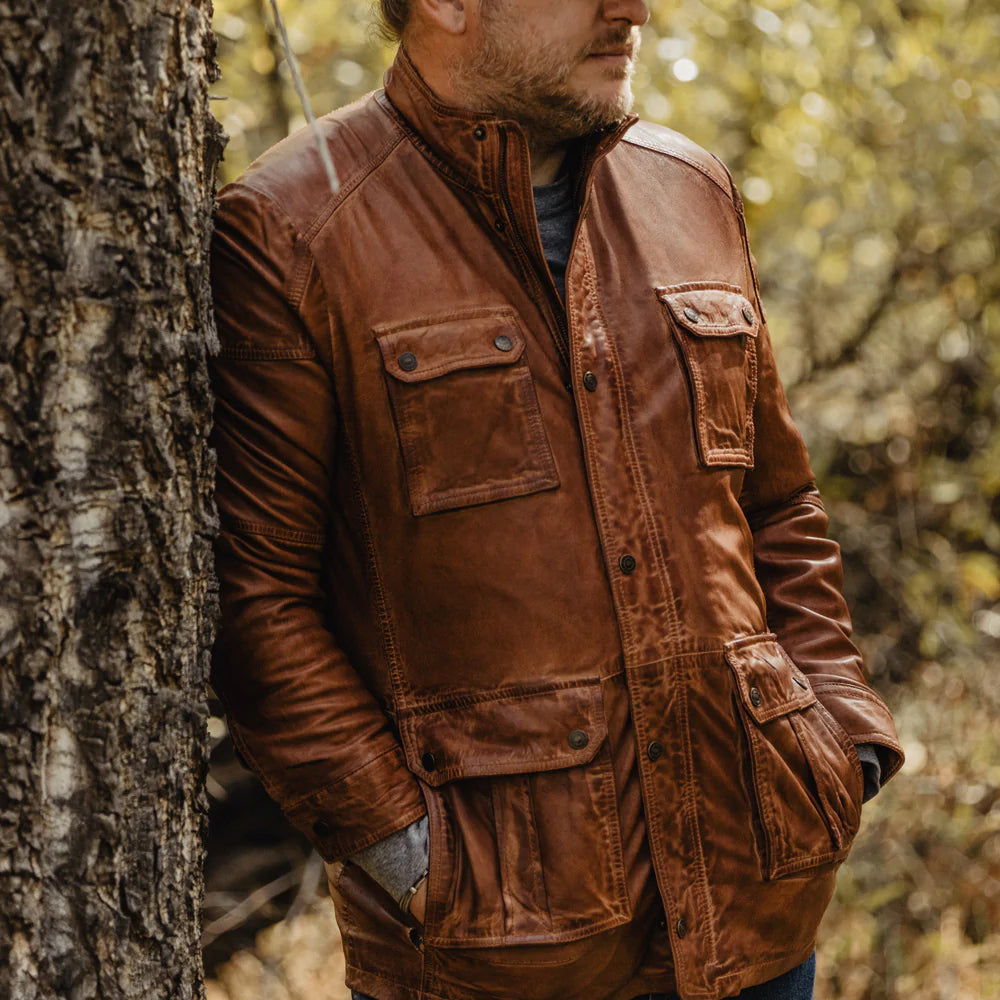 Men’s "Quest" Heritage Field Jacket | Brown Pure Fine-Grain Lambskin Leather | Full Grain Apparel