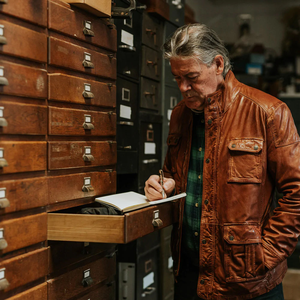Men’s "Quest" Heritage Field Jacket | Brown Pure Fine-Grain Lambskin Leather | Full Grain Apparel