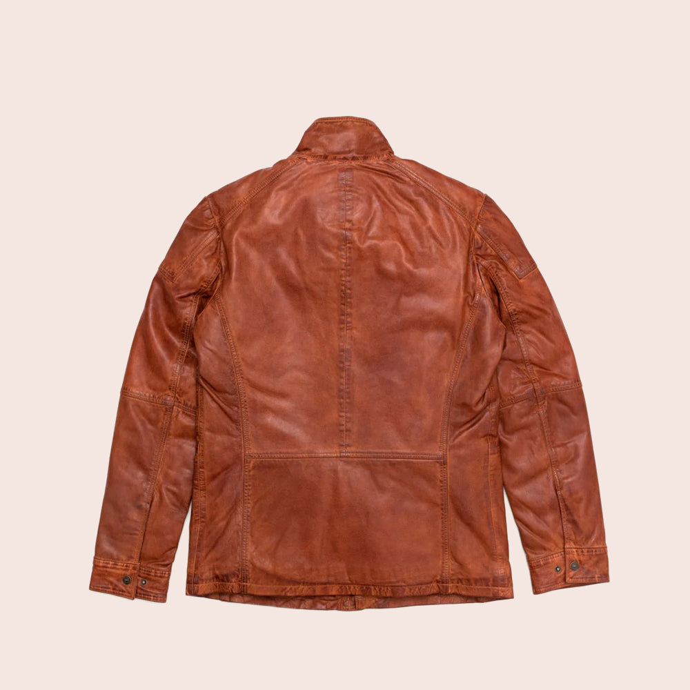 Men’s "Quest" Heritage Field Jacket | Brown Pure Fine-Grain Lambskin Leather | Full Grain Apparel