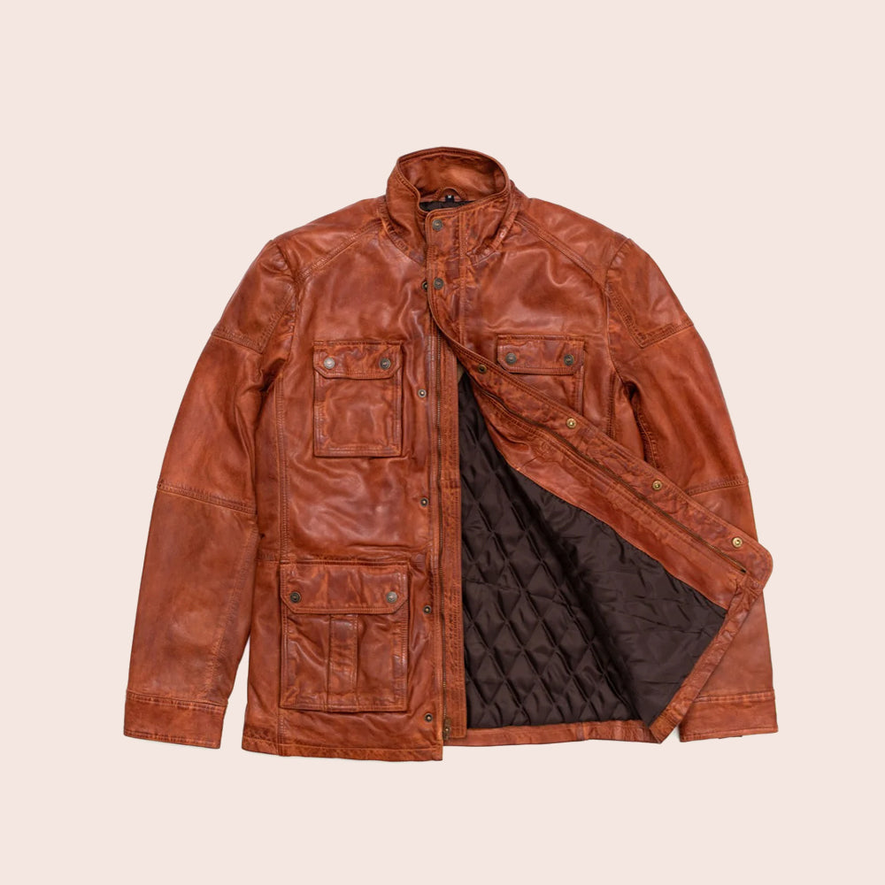 Men’s "Quest" Heritage Field Jacket | Brown Pure Fine-Grain Lambskin Leather | Full Grain Apparel