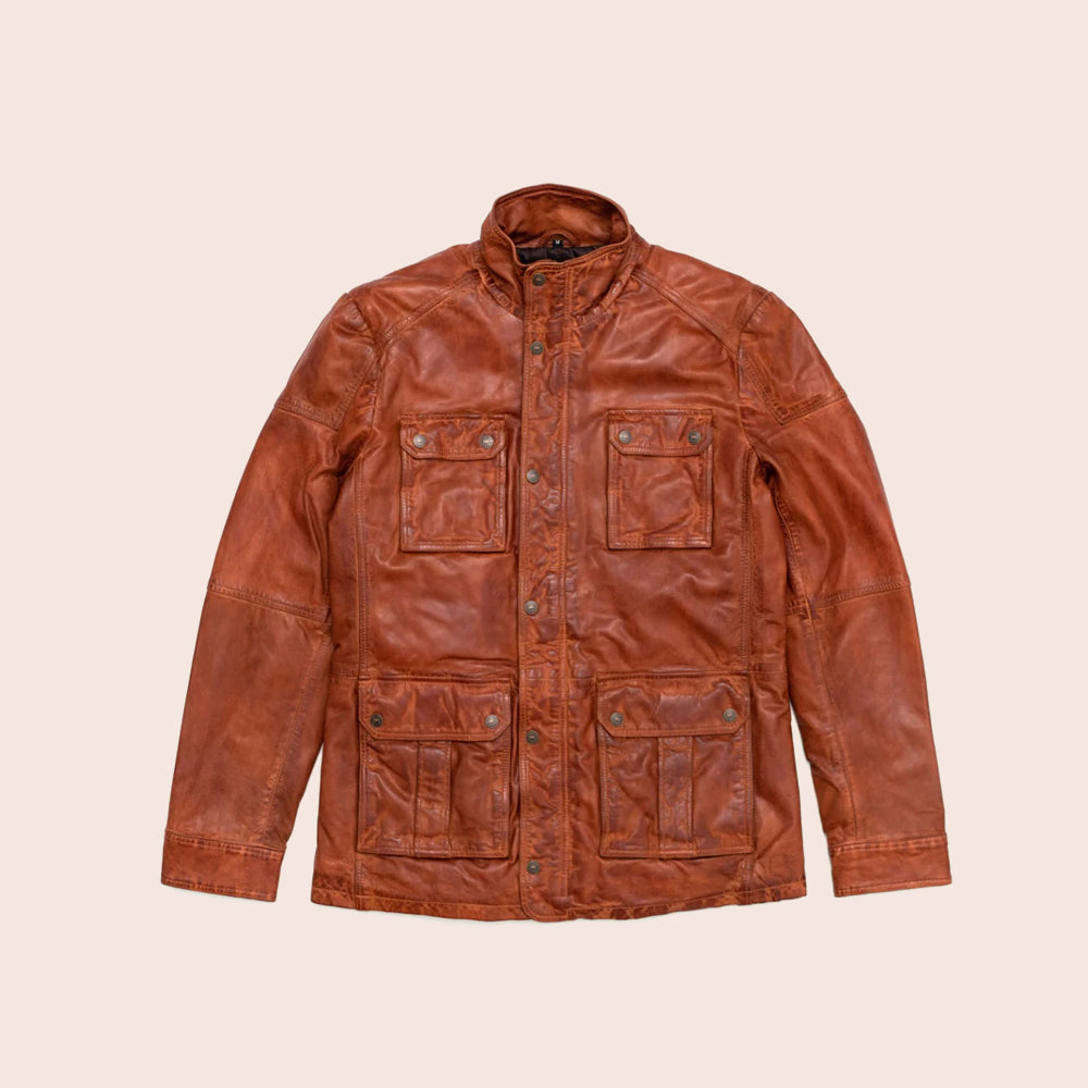 Men’s "Quest" Heritage Field Jacket | Brown Pure Fine-Grain Lambskin Leather | Full Grain Apparel