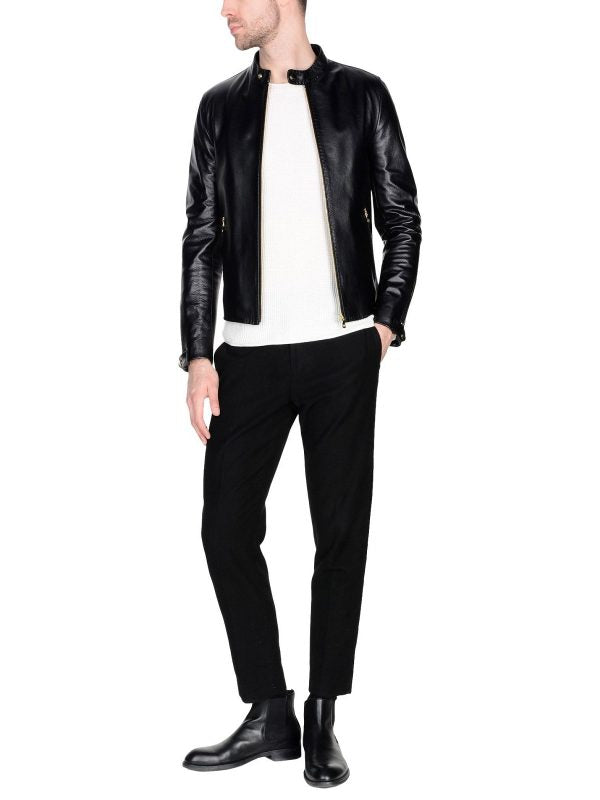 Men’s Liquid-Onyx Shiny Black Leather Jacket | High-Gloss Urban Armor | Full Grain Apparel