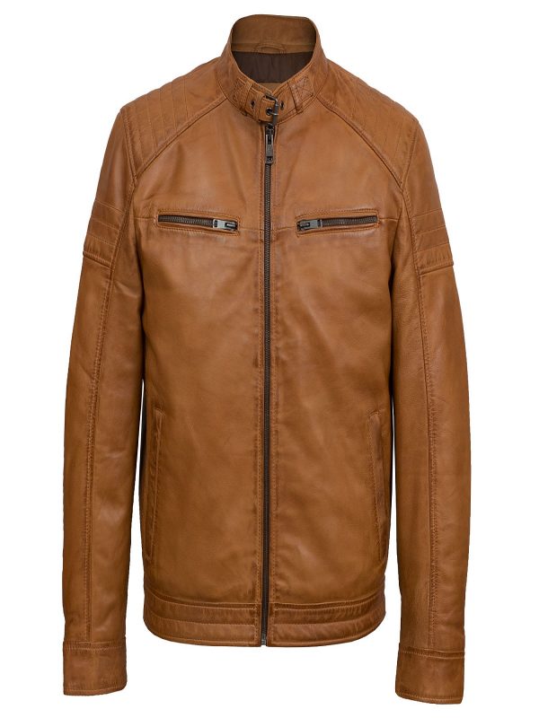 Men’s Tan Brown Biker Jacket | Genuine Cafe Racer Style | Full Grain Apparel