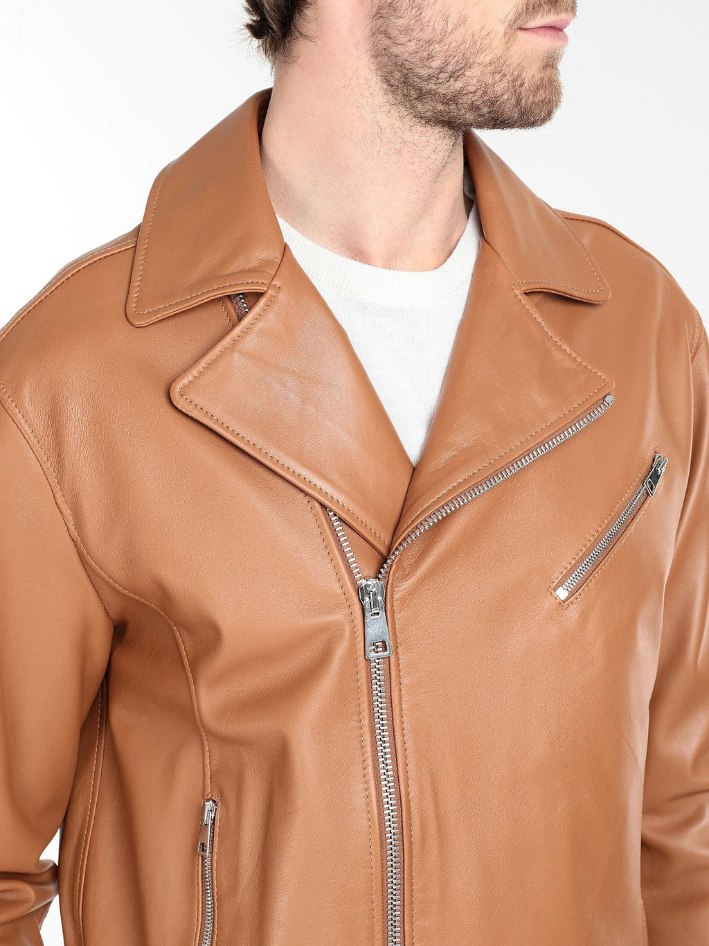 Men’s Desert-Strike Tan Biker Leather Jacket | Heritage Moto Identity | Full Grain Apparel
