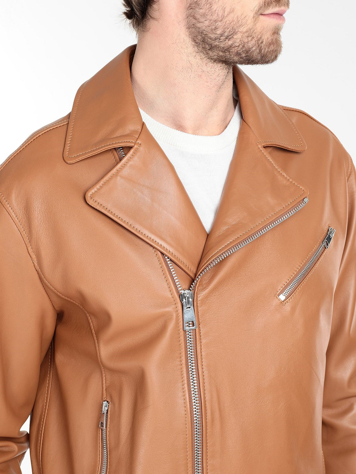 Men’s Desert-Strike Tan Biker Leather Jacket | Heritage Moto Identity | Full Grain Apparel
