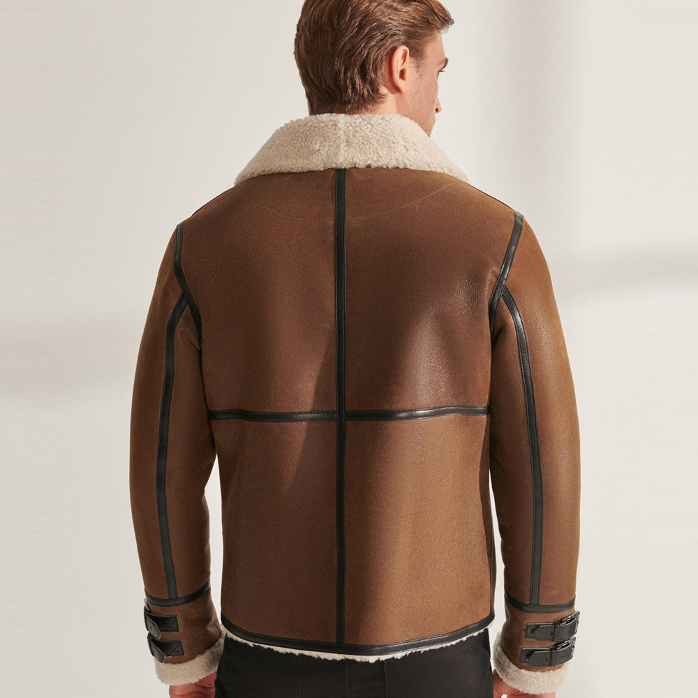 Chaqueta Aviador de Cuero Shearling B3 RAF de Hombre Marrón Tan | Full Grain Apparel