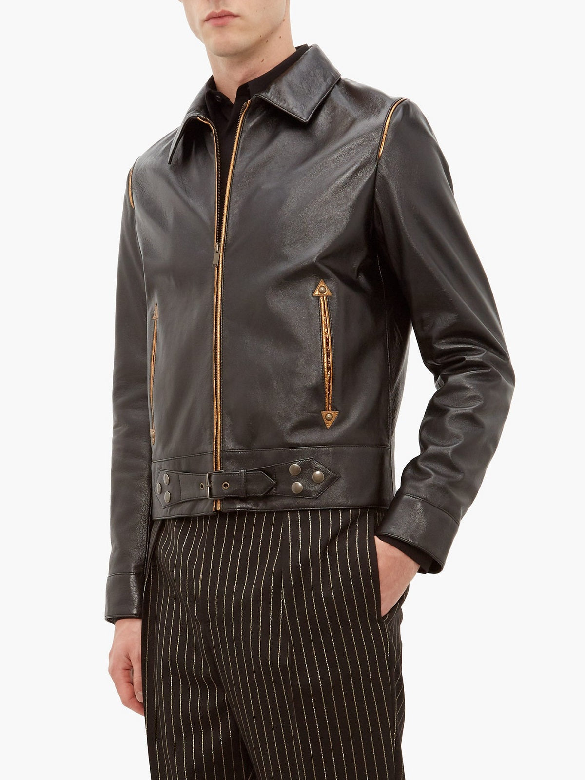 Chaqueta de cuero negra tradicional Legacy para hombre | Armadura urbana de herencia | Prenda de cuero de plena flor