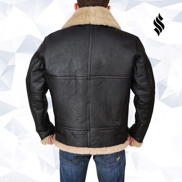 Men’s Black B3 Bomber Sheepskin Jacket | Stealth Aviator Style | Full Grain Apparel