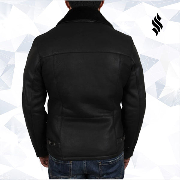 Men’s Luxury Double Aviator Flying Jacket | Black Real Shearling Sheepskin | Full Grain Apparel
