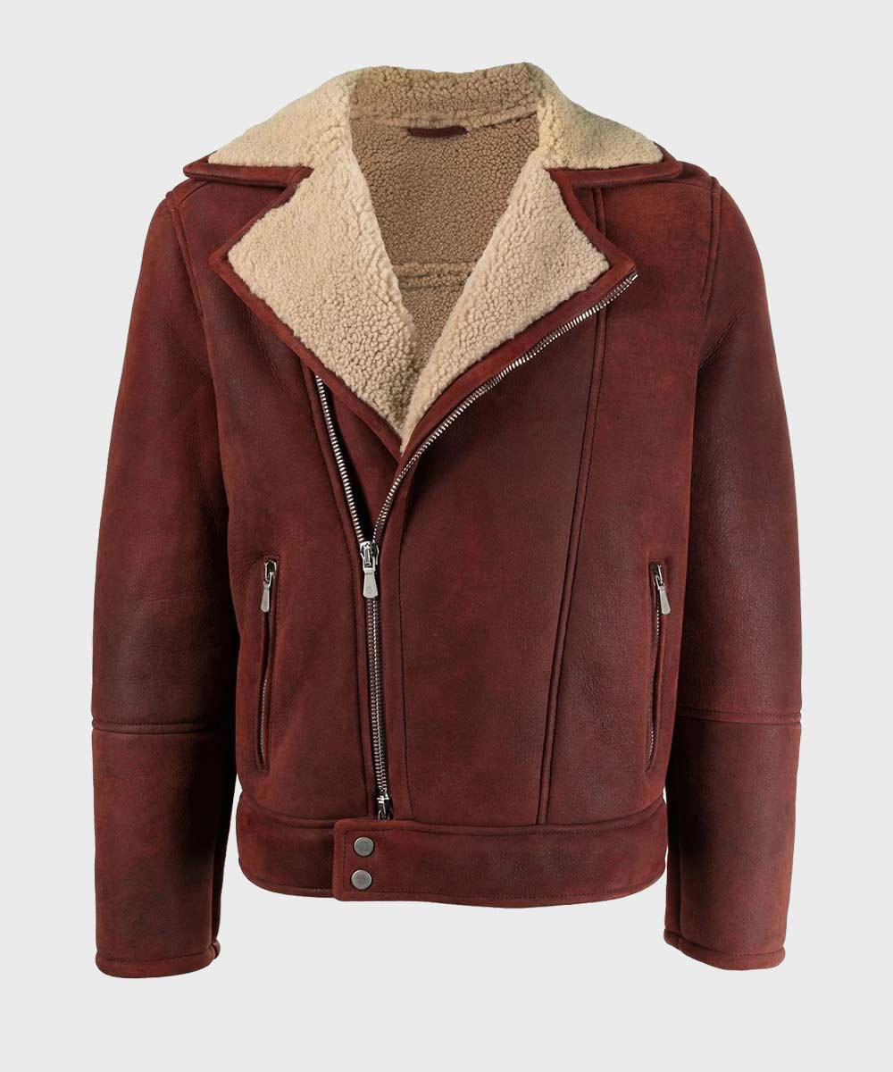 Men’s "Imperial-B3" Aviator | Deep Burgundy Premium Leather | Authentic Cream Shearling-Lined Winter Jacket | Full Grain Apparel