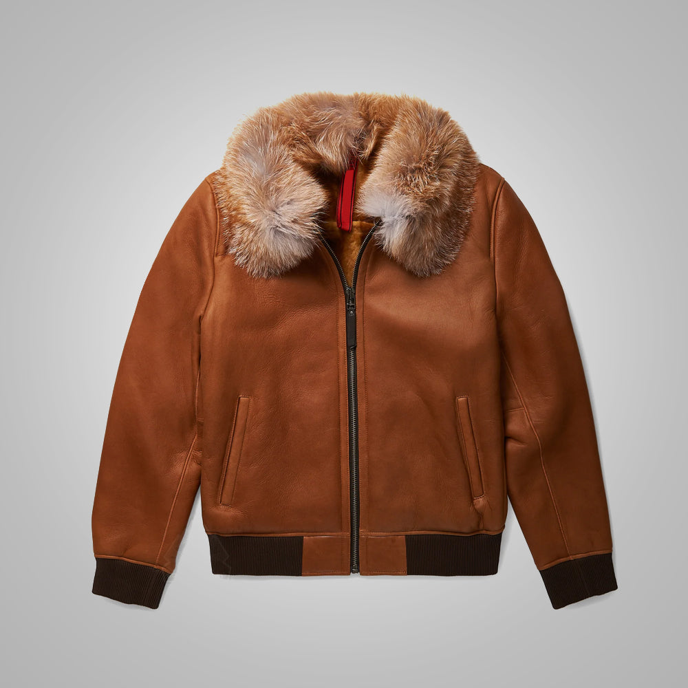 Men’s "Alpha-Pilot" B3 Aviator | Classic Brown Sheepskin Bomber | 100% Genuine Shearling Flight Jacket | Full Grain Apparel