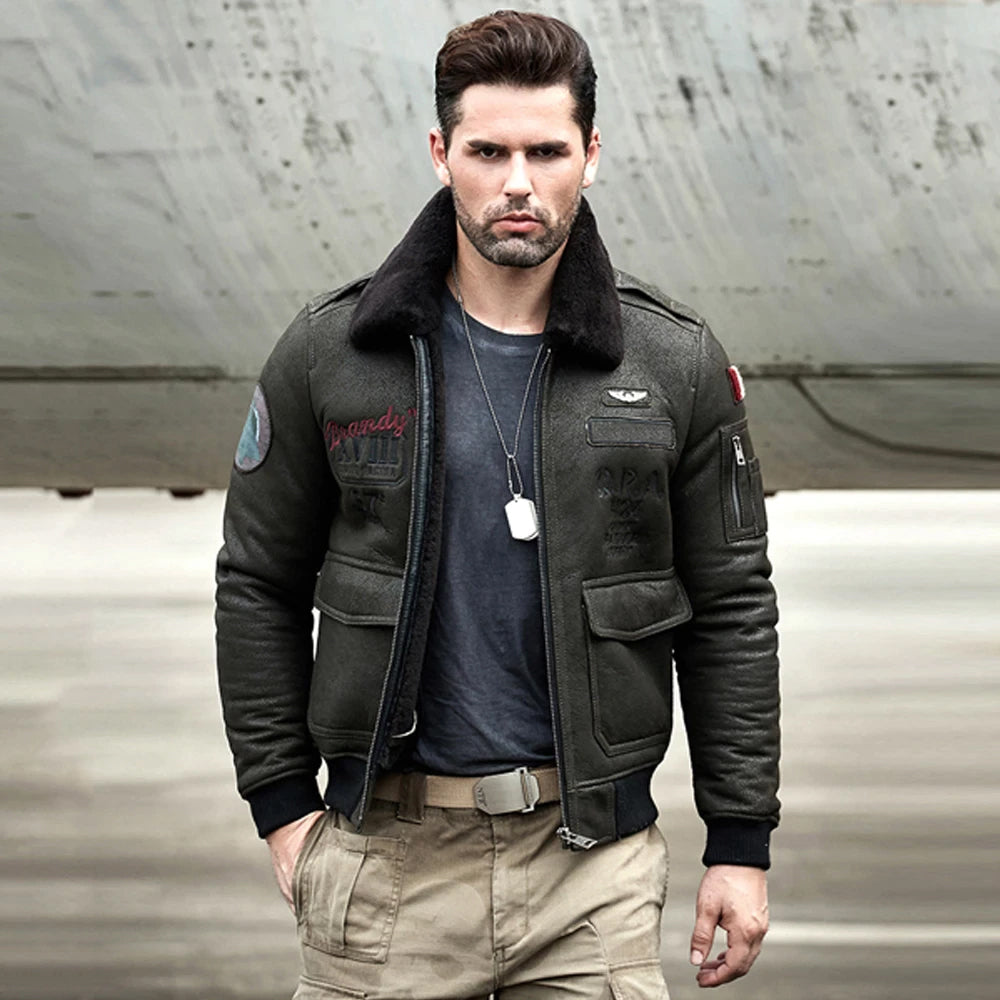 Men’s B-3 RAF Aviator Sheepskin Shearling Leather Bomber - The Apex of Winter Luxury | Full Grain Apparel