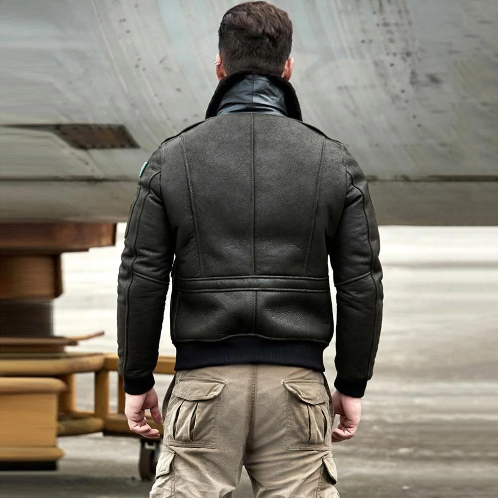 Bomber de cuero de borreguillo de aviador B-3 RAF para hombre - La cúspide del lujo invernal | Prendas de grano completo