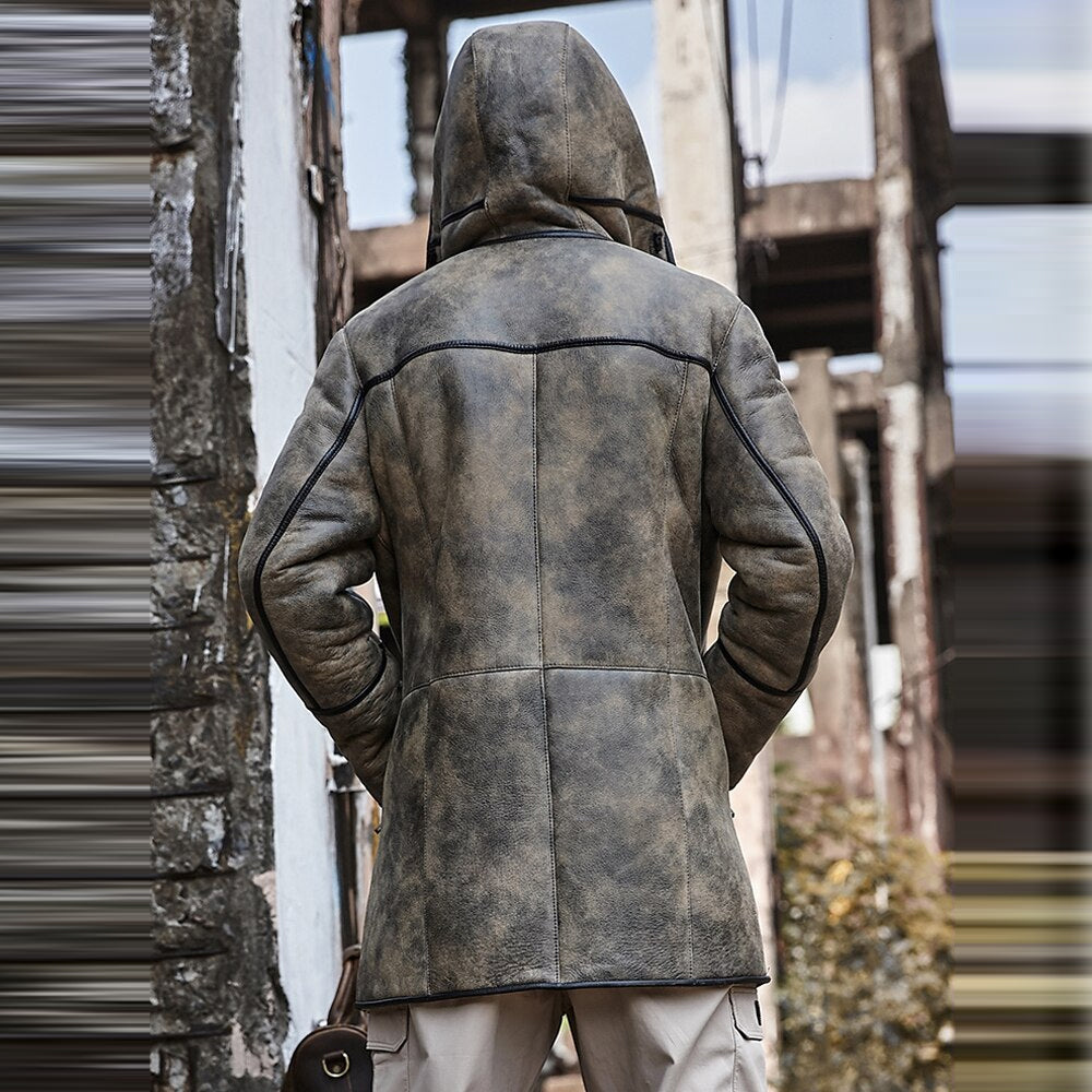 Men’s B7 "Arctic Explorer" Hooded RAF Aviator Coat | Genuine Sheepskin Flying Fur Shearling Jacket | Full Grain Apparel