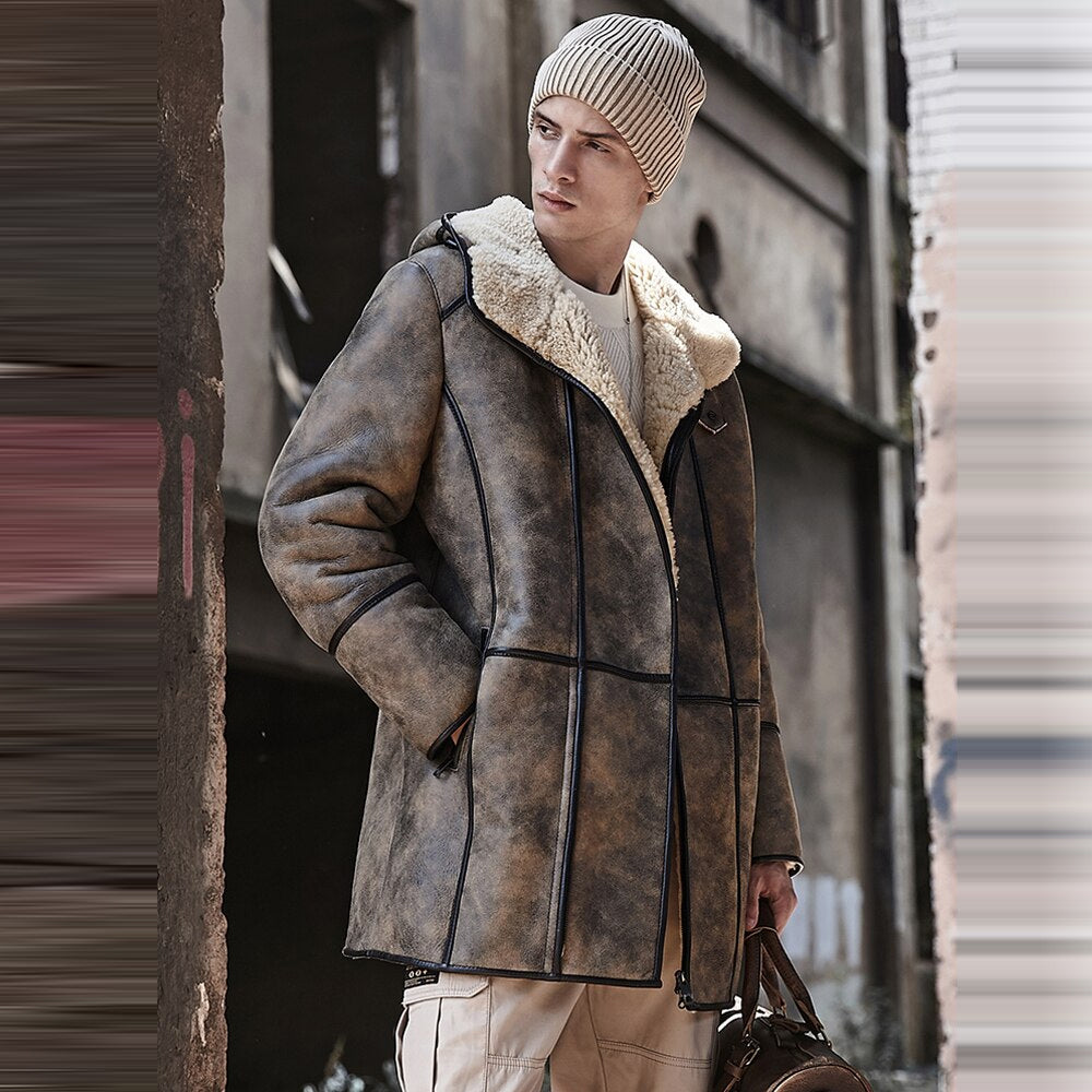 Men’s B7 "Arctic Explorer" Hooded RAF Aviator Coat | Genuine Sheepskin Flying Fur Shearling Jacket | Full Grain Apparel