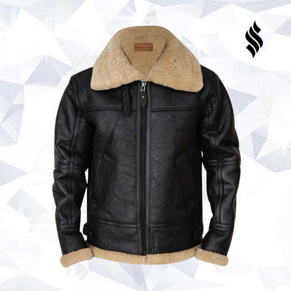 Men’s Black B3 Bomber Sheepskin Jacket | Stealth Aviator Style | Full Grain Apparel