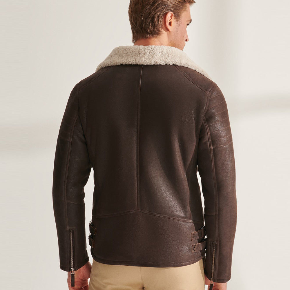 Chaqueta Aviador de Cuero de Oveja Marrón B3 para Hombre | Prendas de Cuero Genuino