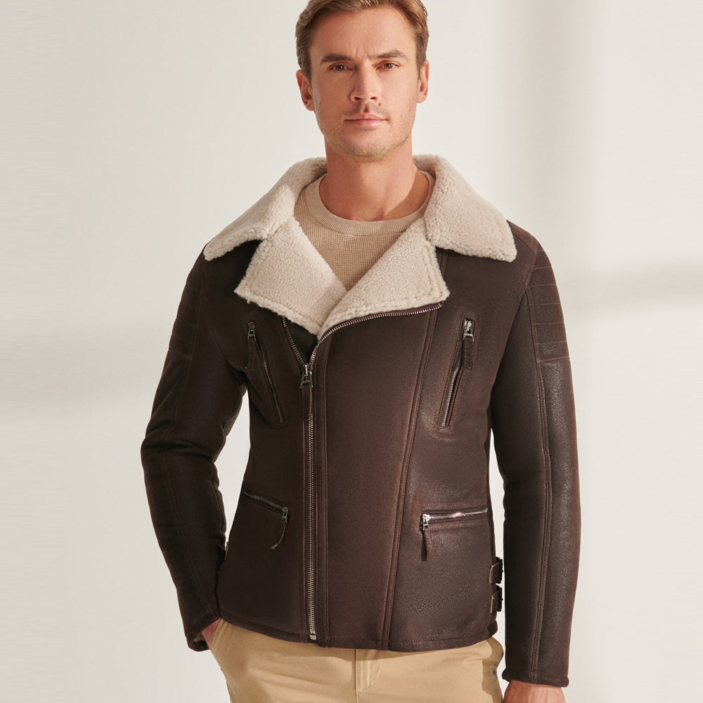 Men’s Brown B3 Pilot Sheepskin Shearling Aviator Jacket | Full Grain Apparel