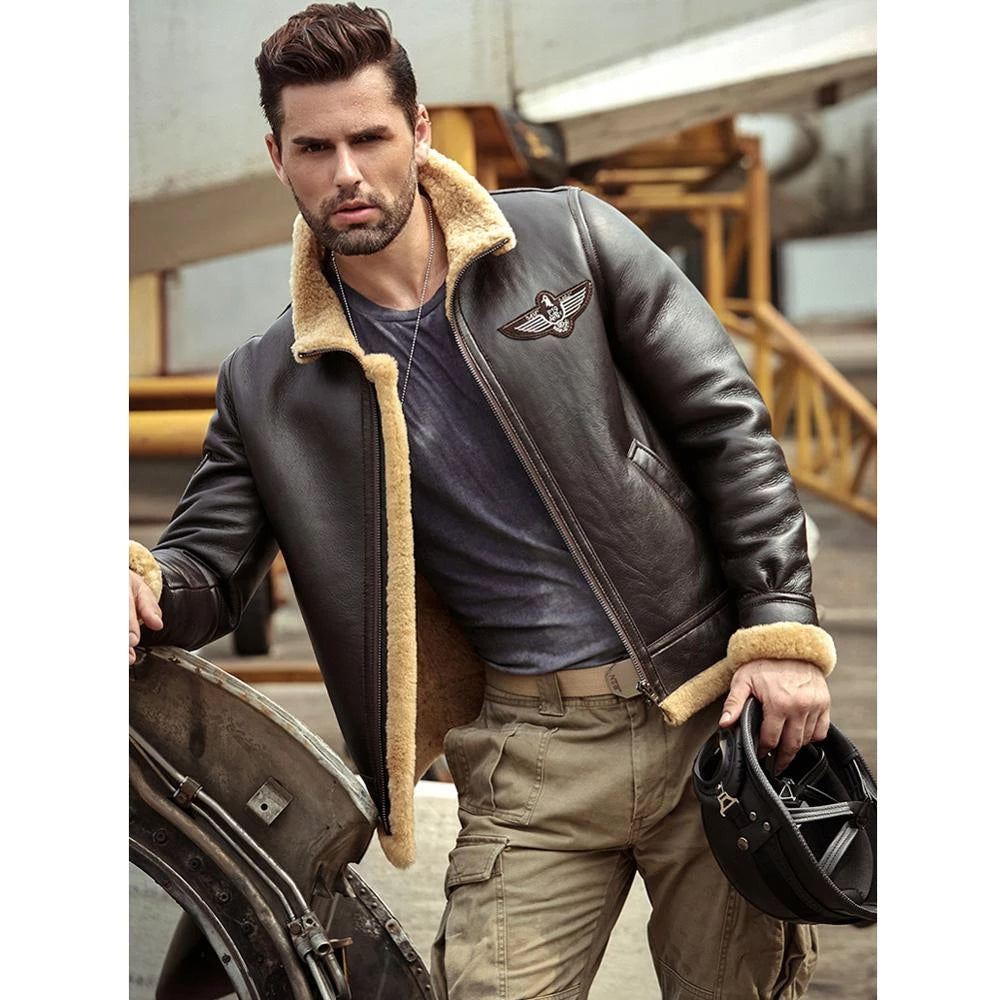 Men’s Brown RAF Aviator Airforce Sheepskin Shearling Jacket - The Commander’s Classic | Full Grain Apparel