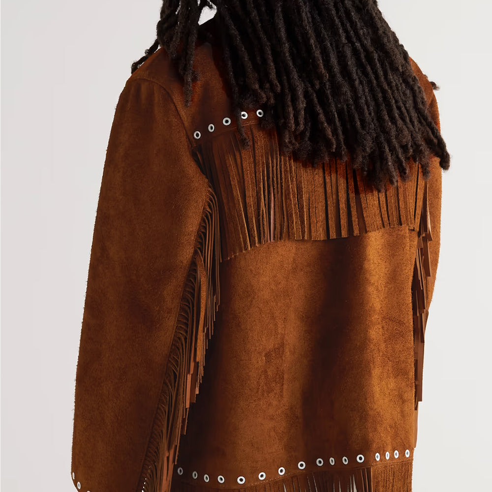Chaqueta de flecos "Dakota Heritage" para hombre | Gamuza café chocolate premium | Chaqueta de piel auténtica estilo vaquero Western | Ropa de grano completo