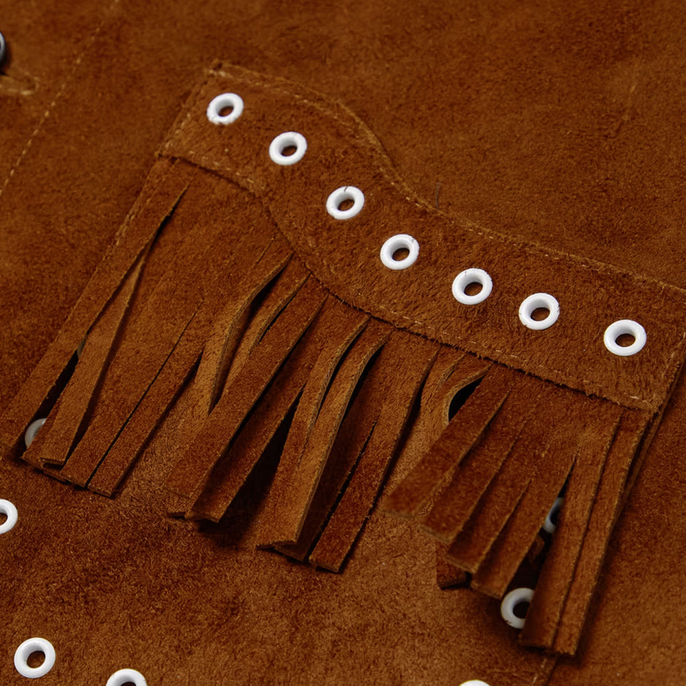 Chaqueta de flecos "Dakota Heritage" para hombre | Gamuza café chocolate premium | Chaqueta de piel auténtica estilo vaquero Western | Ropa de grano completo