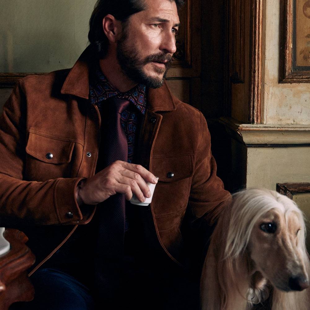 Chaqueta Western para Hombre "Outlaw Frontier" | Gamuza Marrón Tabaco Premium | Chaqueta Vaquera de Cuero Genuino con Flecos y Borlas | Prenda de Piel de Grano Completo