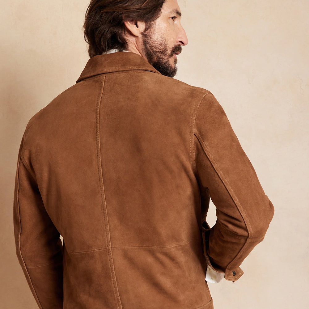 Chaqueta Western para Hombre "Outlaw Frontier" | Gamuza Marrón Tabaco Premium | Chaqueta Vaquera de Cuero Genuino con Flecos y Borlas | Prenda de Piel de Grano Completo