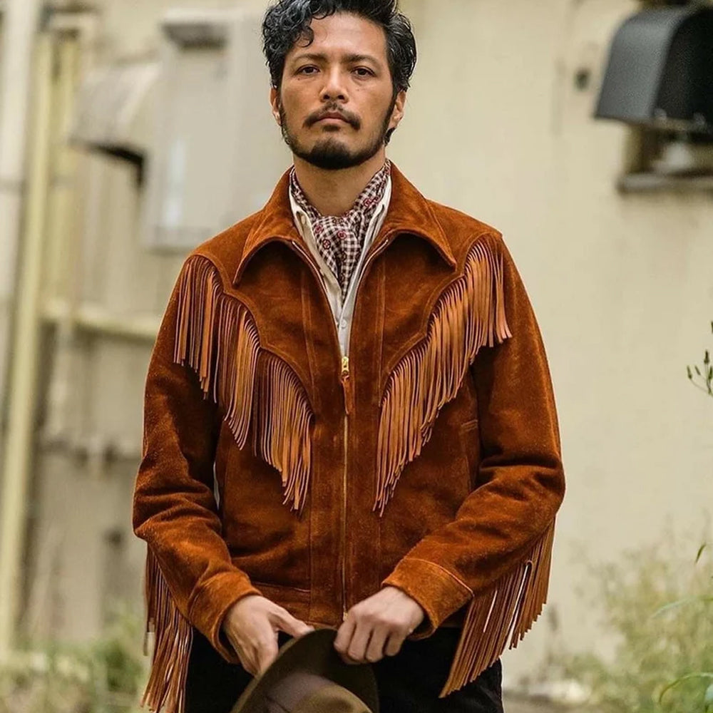 Men’s "Canyon Wanderer" Fringe Jacket | Premium Heritage Brown Suede | Genuine Leather Western Cowboy Jacket with Tassels | Full Grain Apparel