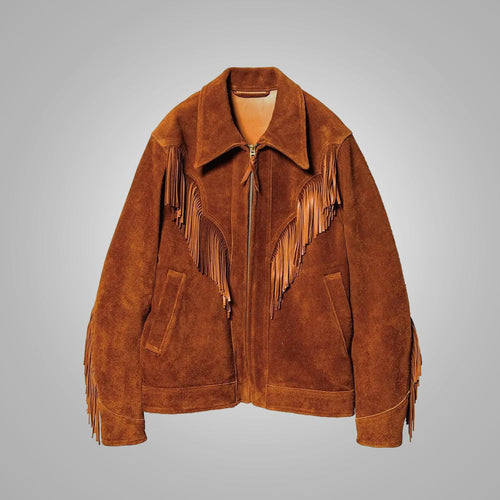 Men’s "Canyon Wanderer" Fringe Jacket | Premium Heritage Brown Suede | Genuine Leather Western Cowboy Jacket with Tassels | Full Grain Apparel
