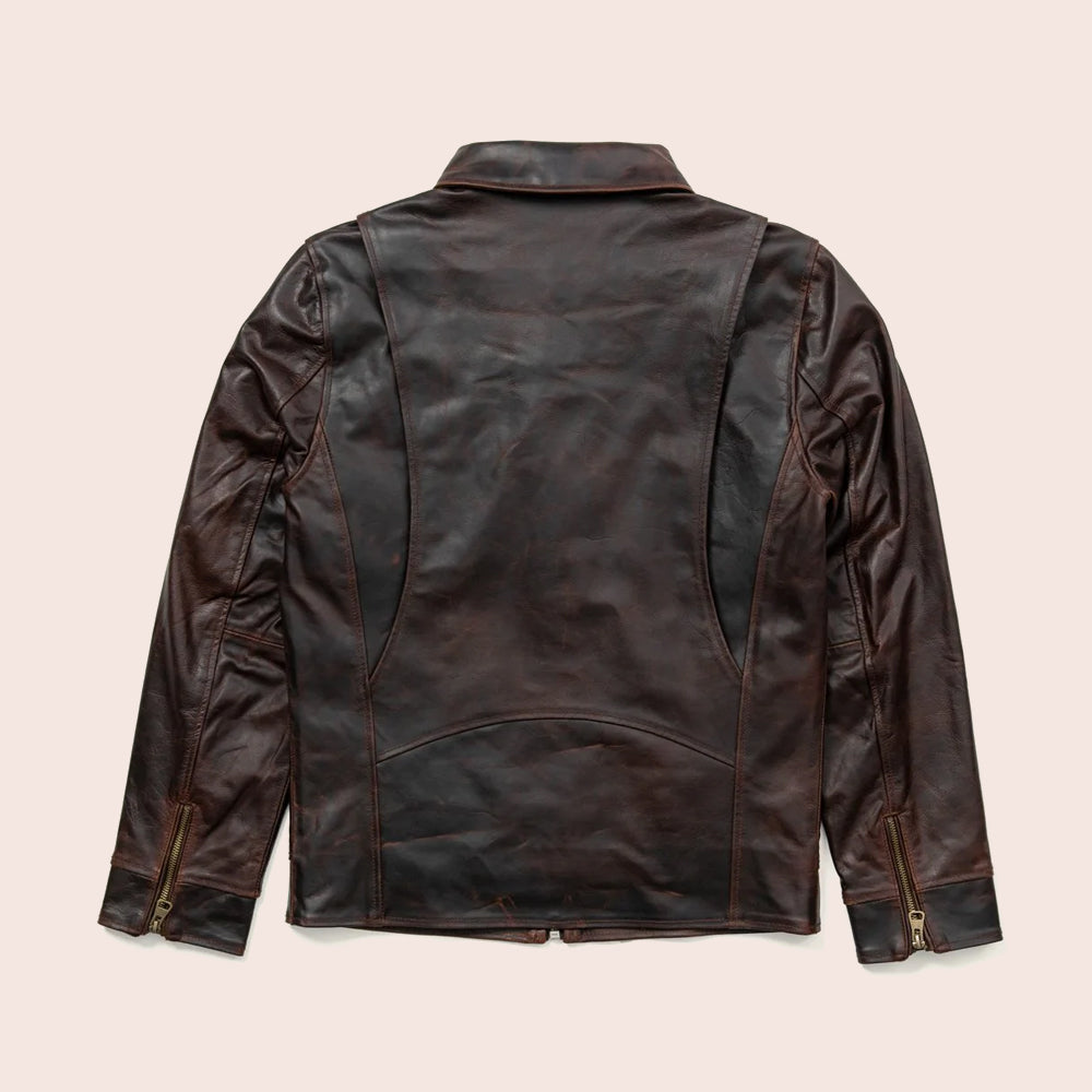 Cazadora de aviador clásica marrón "Vertical Heritage" para hombre | Piel de oveja auténtica | Prenda de cuero de plena flor
