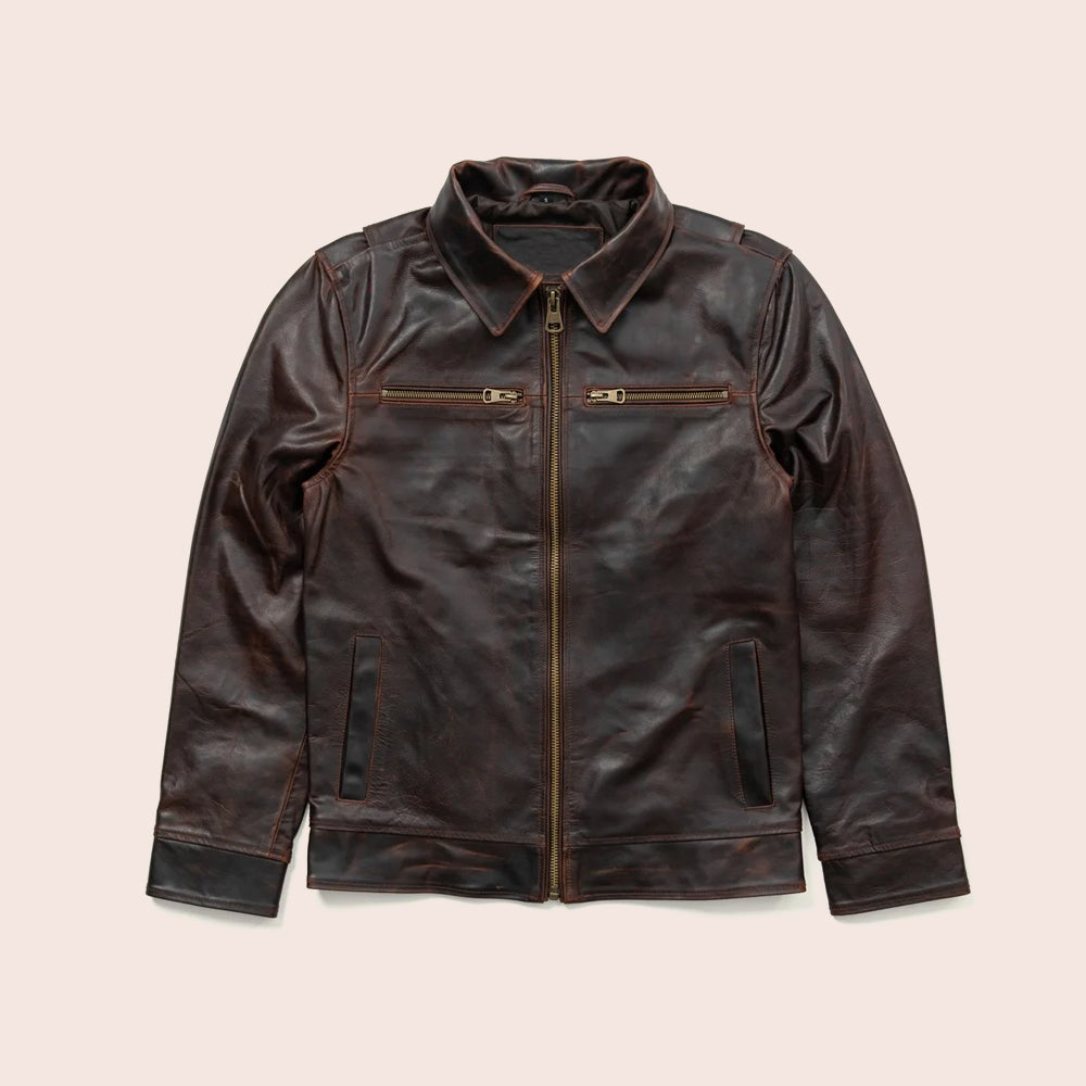 Men’s "Vertical Heritage" Classic Brown Flight Jacket | Genuine Sheepskin Leather Aviator | Full Grain Apparel