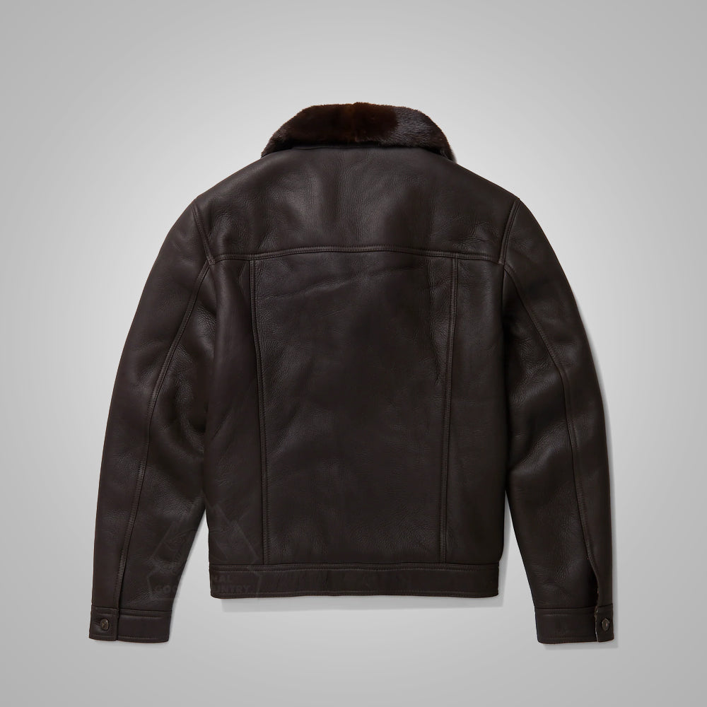 Camionero volador "Midnight-Raider" para hombre | Piel de oveja premium marrón oscuro | Aviador minimalista forrado de borrego | Prenda de grano completo
