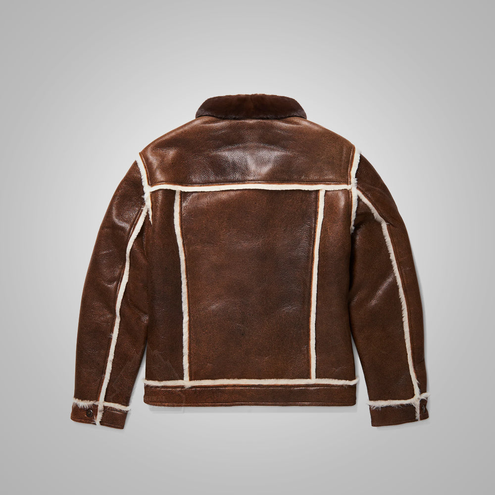 Men’s "Aero-Frontier" Flying Trucker | Distressed Brown Sheepskin | Shearling-Lined Aviator Hybrid | Full Grain Apparel