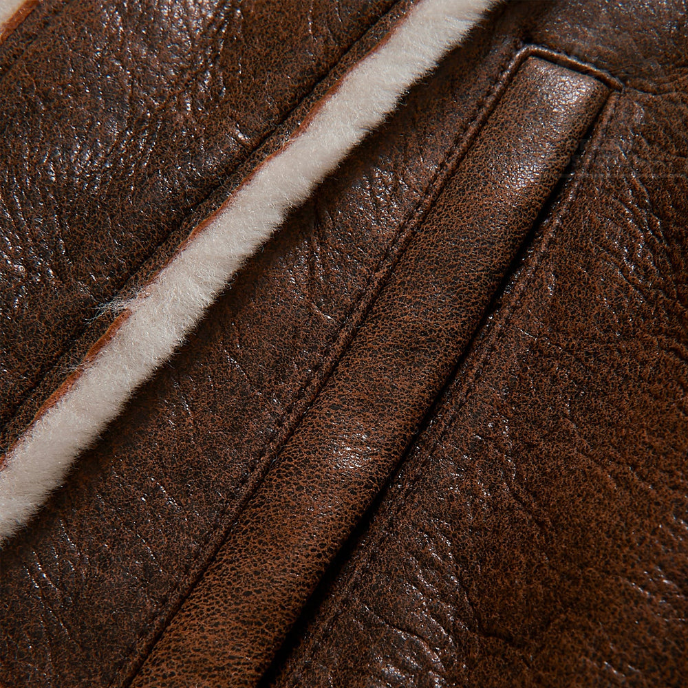 Men’s "Aero-Frontier" Flying Trucker | Distressed Brown Sheepskin | Shearling-Lined Aviator Hybrid | Full Grain Apparel