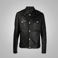 Men’s "Midnight Matrix" Leather Shirt | Premium Black Dotted Pattern | Genuine Sheepskin Full Sleeve Fashion Top | Full Grain Apparel
