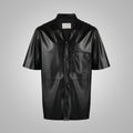 Men’s "Onyx Silk" Leather Shirt | Premium Fine-Grain Sheepskin | Genuine Half-Sleeve Luxury Fashion Top | Full Grain Apparel