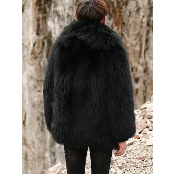 Men’s Black Winter Fox Fur Hooded Short Coat Jacket | Full Grain Apparel