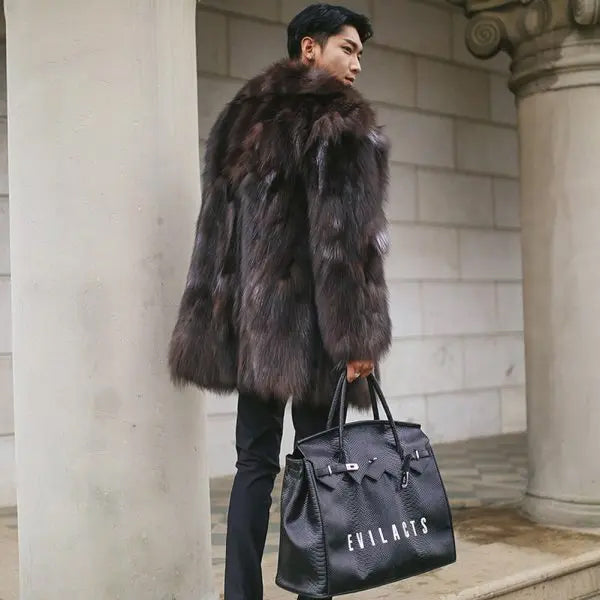 Men’s Long Fox Fur Winter Overcoat | Warm Luxury Trench Jacket | Full Grain Apparel