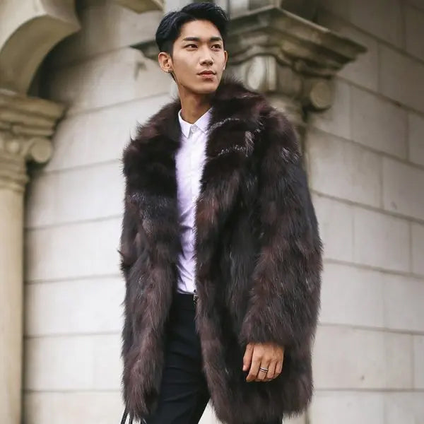 Men’s Long Fox Fur Winter Overcoat | Warm Luxury Trench Jacket | Full Grain Apparel