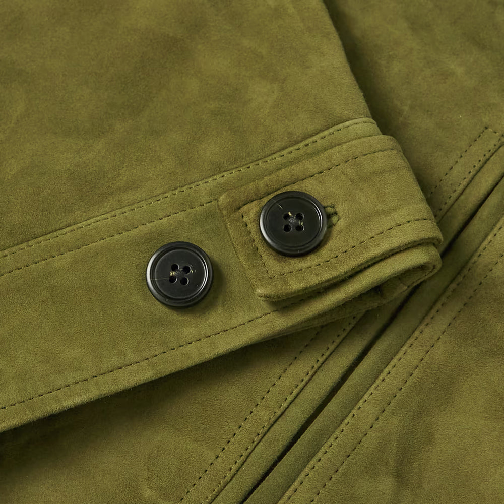 Men’s "Evergreen" Suede Trucker | Premium Olive Green Calf Suede | Heritage Type-III Flight Jacket | Full Grain Apparel