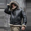 Men’s Hooded RAF Aviator B-3 Sheepskin Black Shearling Jacket - The Arctic Defender | Full Grain Apparel