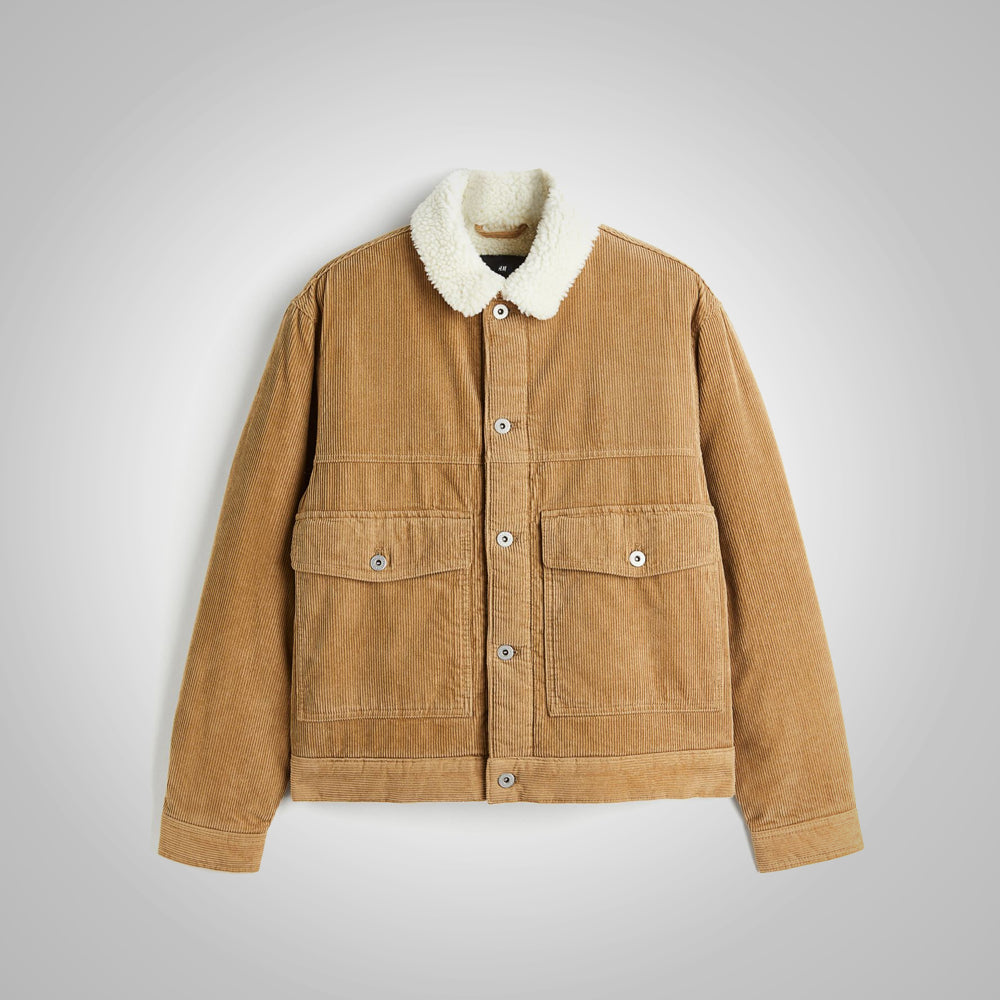 Men’s "Everest-Tan" Rancher Jacket | Khaki Premium Wide-Wale Corduroy | Warm Faux-Shearling Lining | Full Grain Apparel