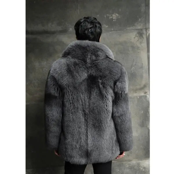 Men’s Luxury Black Winter Fox Fur Hooded Short Coat Jacket | Full Grain Apparel