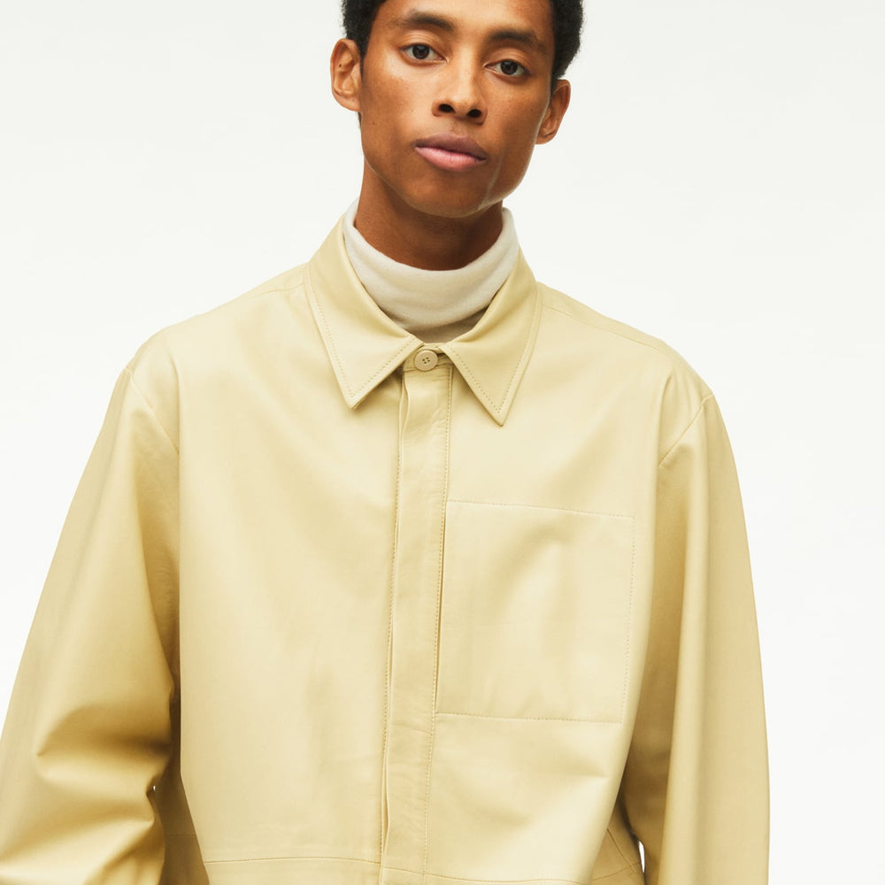 Men’s "Ivory Horizon" Leather Shirt | Premium Off-White Sheepskin | Full-Sleeve Normal Fit Luxury Over-Shirt | Full Grain Apparel